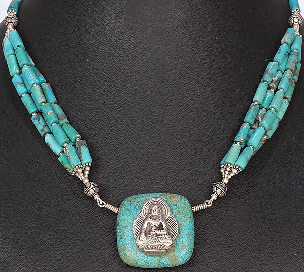 Turquoise Beaded Necklace with Buddha Pendant
