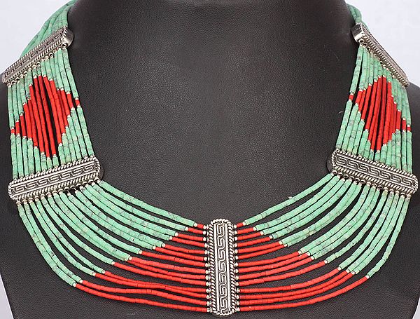 Coral and Turquoise Beaded Superfine Necklace