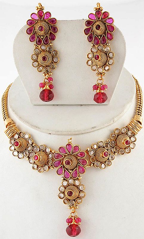 Pink Floral Necklace Set