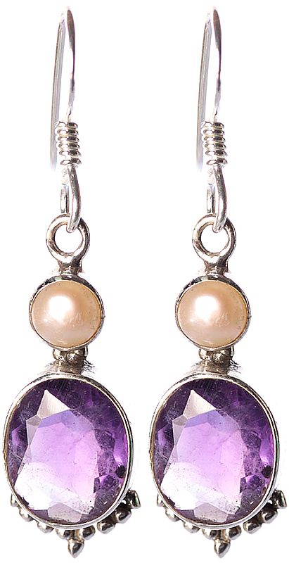Faceted Amethyst Earrings with Pearl