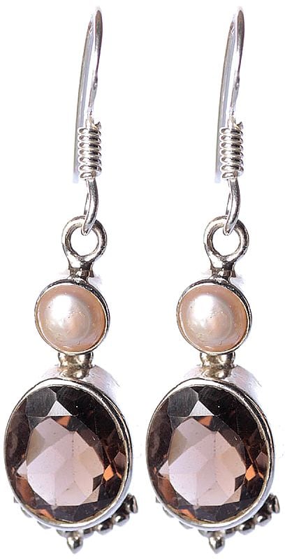 Faceted Smoky Quartz Earrings with Pearl