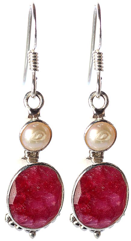 Faceted Ruby Earrings with Pearl