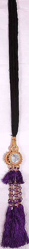Black and Purple Hair-braid Ornament (Choti) - Paranda with Mirrors