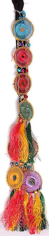 Multi-color Chakra Hair-braid Ornament (Choti) - Paranda with Mirrors and Tassel