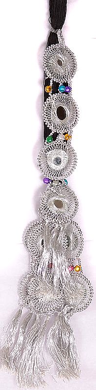 Silver-color Chakra Hair-braid Ornament (Choti) - Paranda with Mirrors and Tassel
