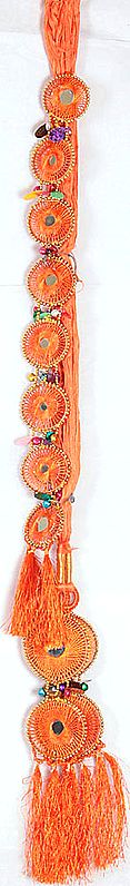 Orange Hair-braid Ornament (Choti) - Paranda with Mirrors and Tassel