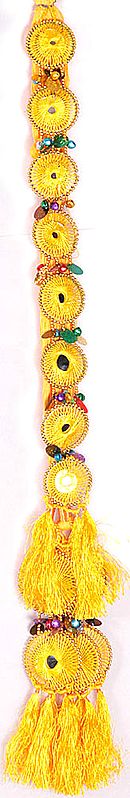 Yellow Hair-braid Ornament (Choti) - Paranda with Mirrors Beads and Tassel
