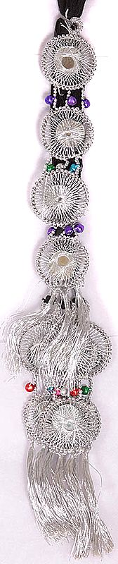 Silver-color Hair-braid Ornament (Choti) - Paranda with Multi-color Beads