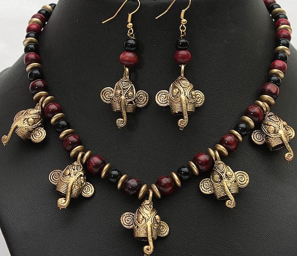 Lord Ganesha Necklace with Earrings Set