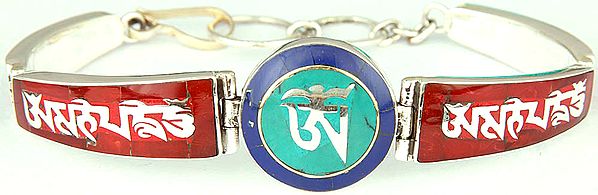 Tibetan Om (AUM) Inlay Bracelet with Syllable Om Mani Padme Hum