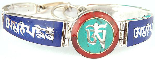 Tibetan Om (AUM) Inlay Bracelet with Om Mani Padme Hum