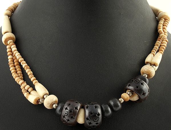 Ivory and Coffe Brown Beaded Necklace