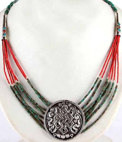 Endless Knot Turquoise and Coral Necklace