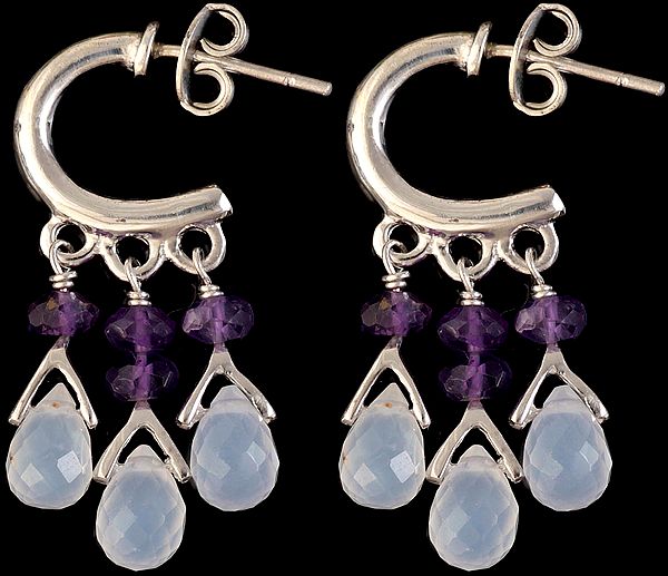 Faceted Amethyst and Gray Moonstone Earrings