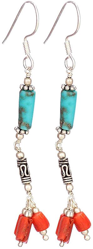 Turquoise and Coral  Earrings