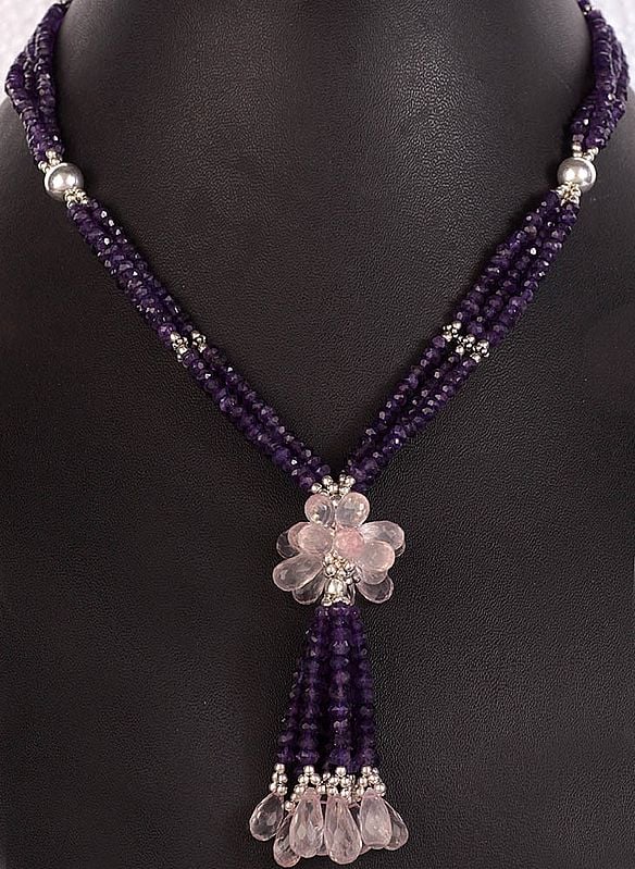 Amethyst and Rose Quartz Bunch Necklace