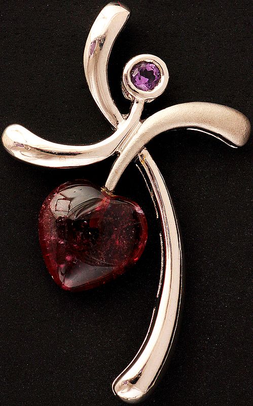 Pink Tourmaline Valentine Pendant with Faceted Amethyst