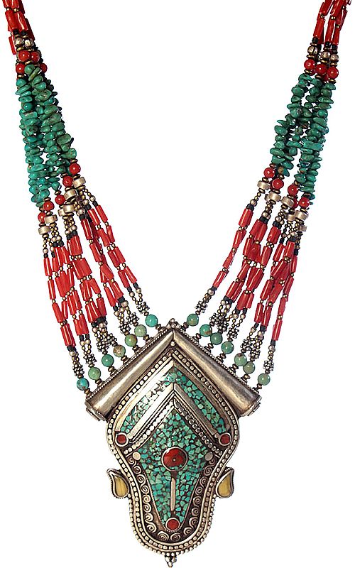 Turquoise and Coral Beads Necklace