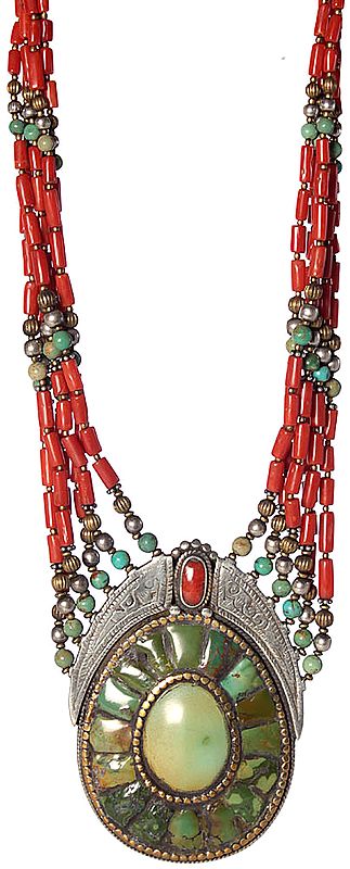 Museum-Quality Coral and Turquoise Necklace from Afghanistan