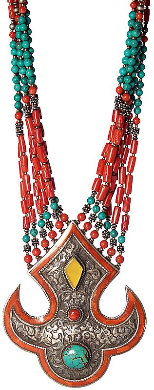 Museum-Quality Coral and Turquoise Afghani Necklace with Amber