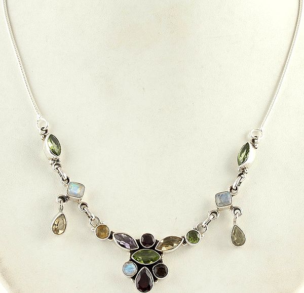 Faceted Gemstone Necklace (Labradorite, Rainbow Moonstone, Citrine, Amethyst, Peridot and Garnet)