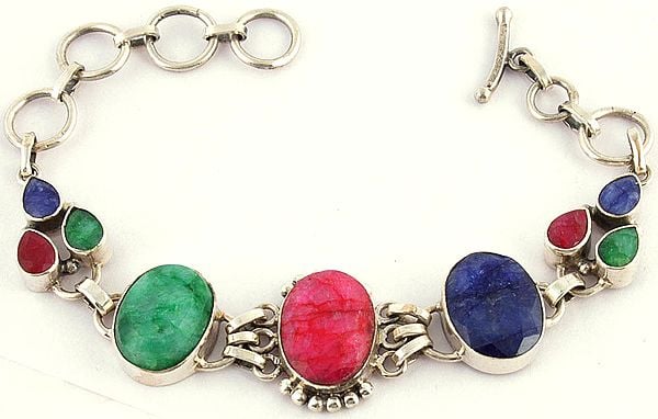 Faceted Blue Sapphire, Emerald and Ruby Bracelet