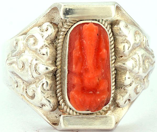 Lord Ganesha (Carved in Coral) Ring
