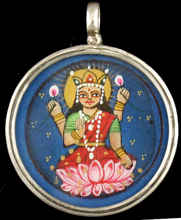 Goddess Lakshmi Double-sided Pendant with Om (AUM) on Reverse