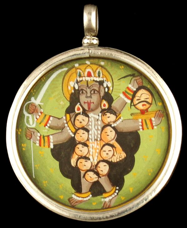 Goddess Kali Double-sided Pendant with Ardhanarishvara on Reverse