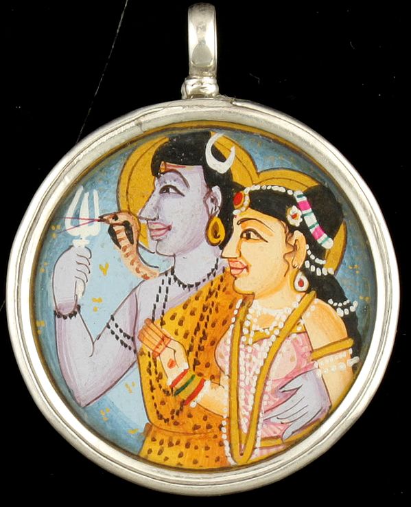 Shiva Parvati  Double-sided Pendant with Trident on Reverse