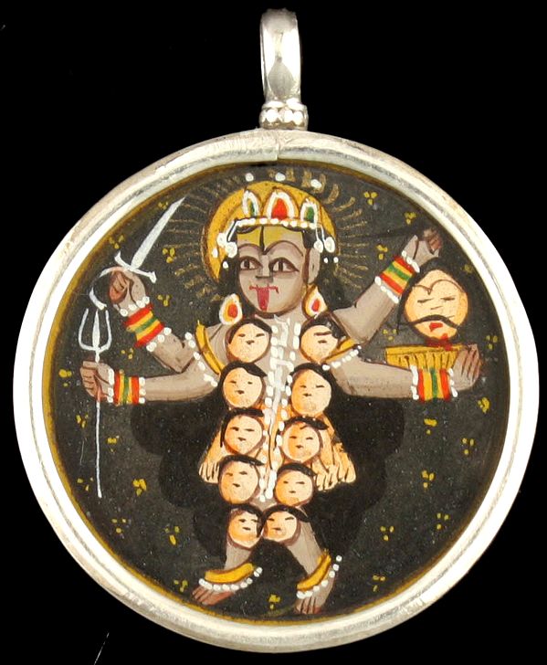 Goddess Kali Double-sided Pendant with Auspicious Lotus Hands on Reverse