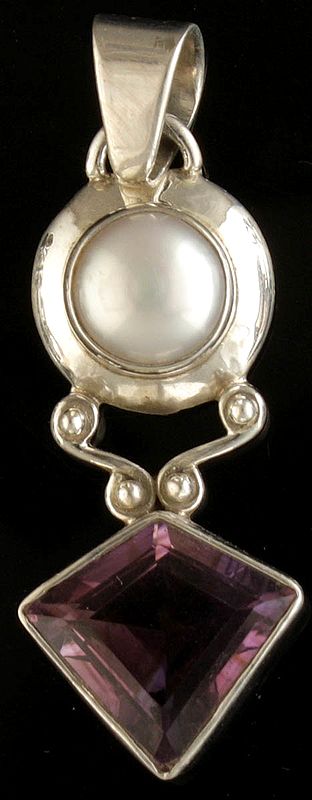 Faceted Amethyst Pendant with Pearl