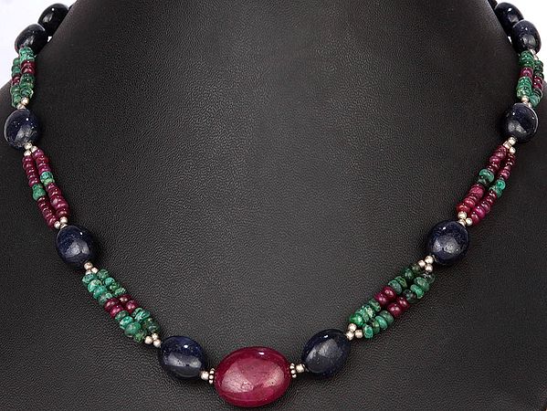 Gemstone Necklace (Blue Sapphire, Ruby and Emerald)