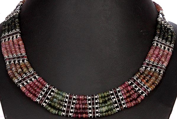 Faceted Multi-color Tourmaline Five-strands Necklace
