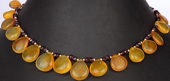 Yellow Chalcedony and Garnet Necklace