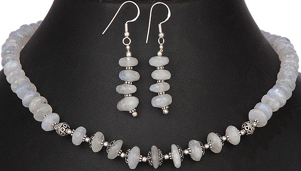 Faceted Rainbow Moonstone Necklace with Matching Earrings