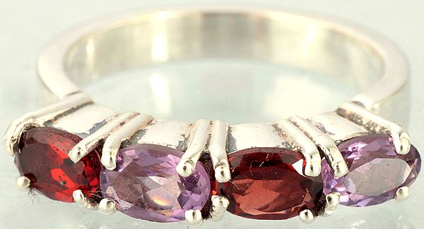Faceted Amethyst and Garnet Ring