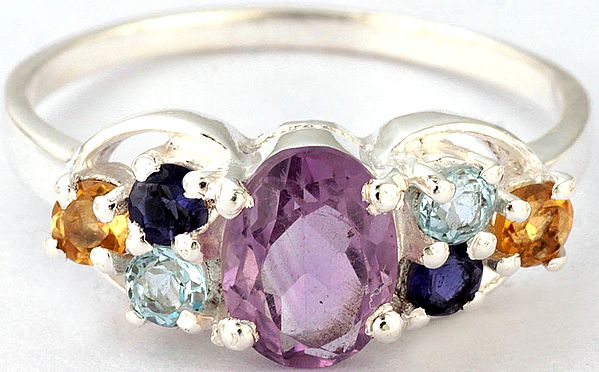 Faceted Gemstone Ring (Amethyst, Blue Topaz, Iolite and Citrine)