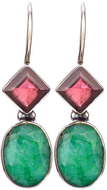 Faceted Emerald and Garnet Earrings