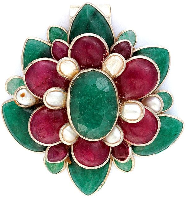 Gemstone Pendant (Emerald, Ruby and Pearl)