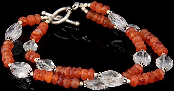 Faceted Carnelian and Crystal Bracelet with Toggle Lock