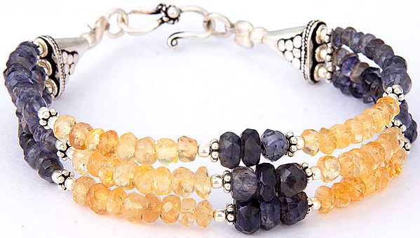 Faceted Citrine and Iolite Beaded Bracelet