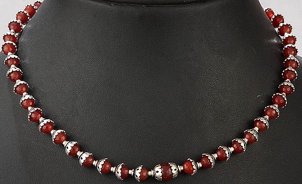 Faceted Carnelian Necklace with Fish Lock
