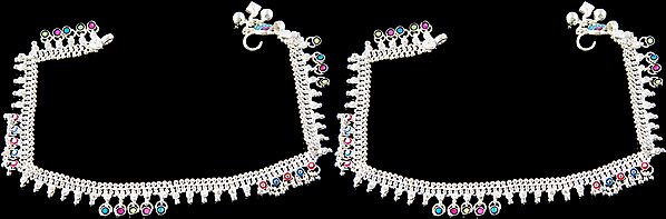 Silver Anklets With Meenakari (Price Per Pair)