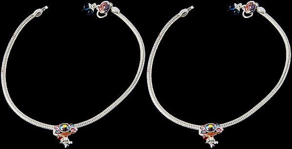 Silver Anklets With Meenakari (Price Per Pair)
