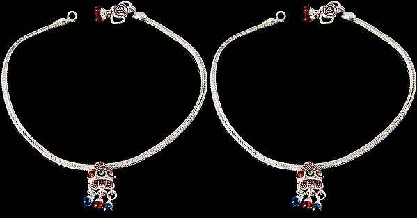 Silver Anklets with Meenakari (Price Per Pair)