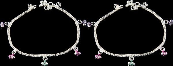 Silver Anklets with Meenakari (Price Per Pair)