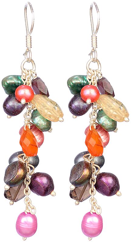 Gemstone Bunch Earrings (Pearl, Carnelian and Citrine)