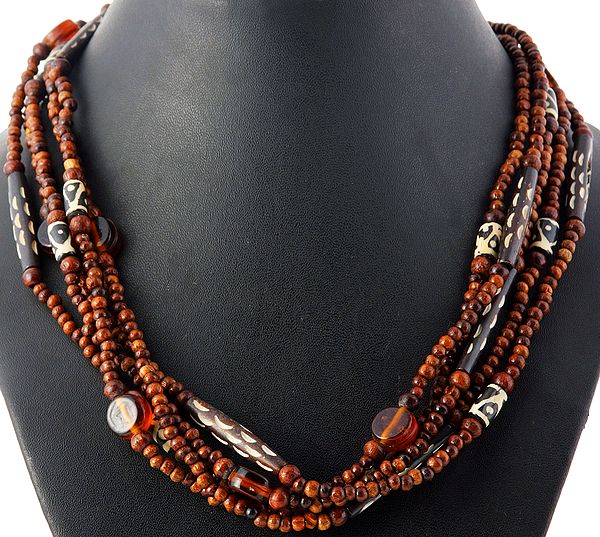 Multi-strand  Beaded Brown Necklace
