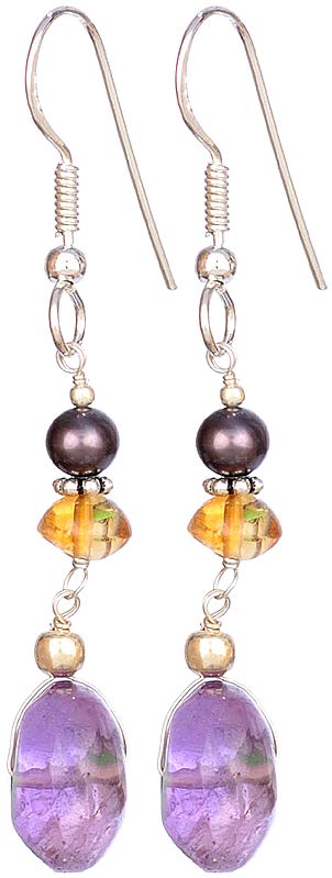 Gemstone Beaded Earrings (Black Pearl, Citrine and Amethyst)